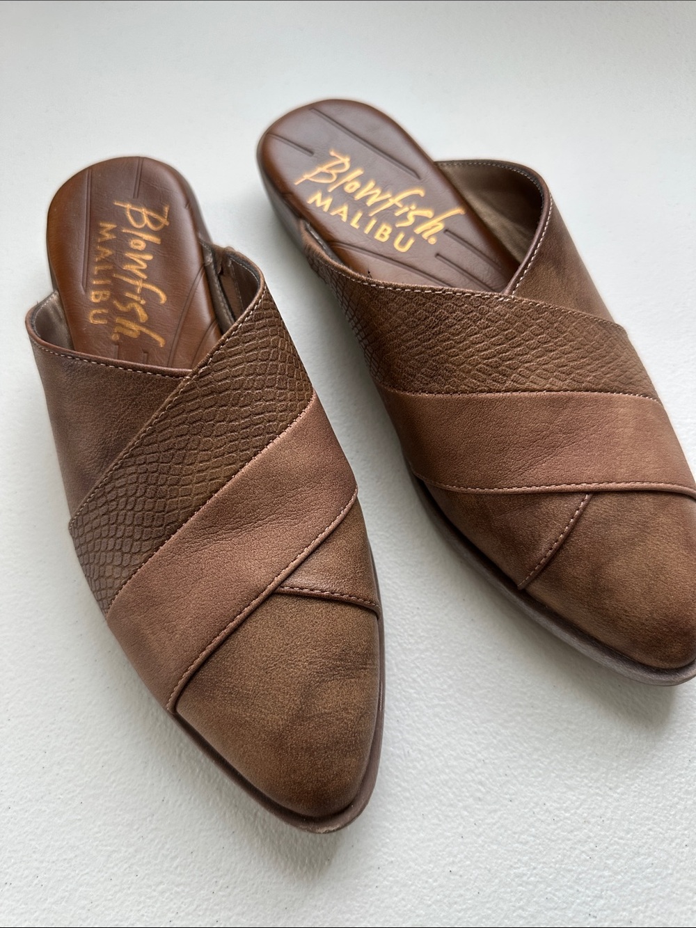 Blowfish Brown Crisscross Pointed-Toe Slide Mules